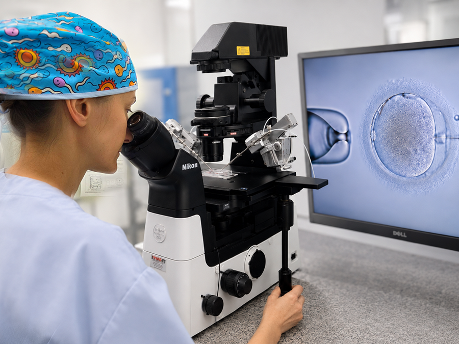 Embriolog Mirka Đorđević radi za IVF mikroskopom u laboratoriji B.B. Clinic